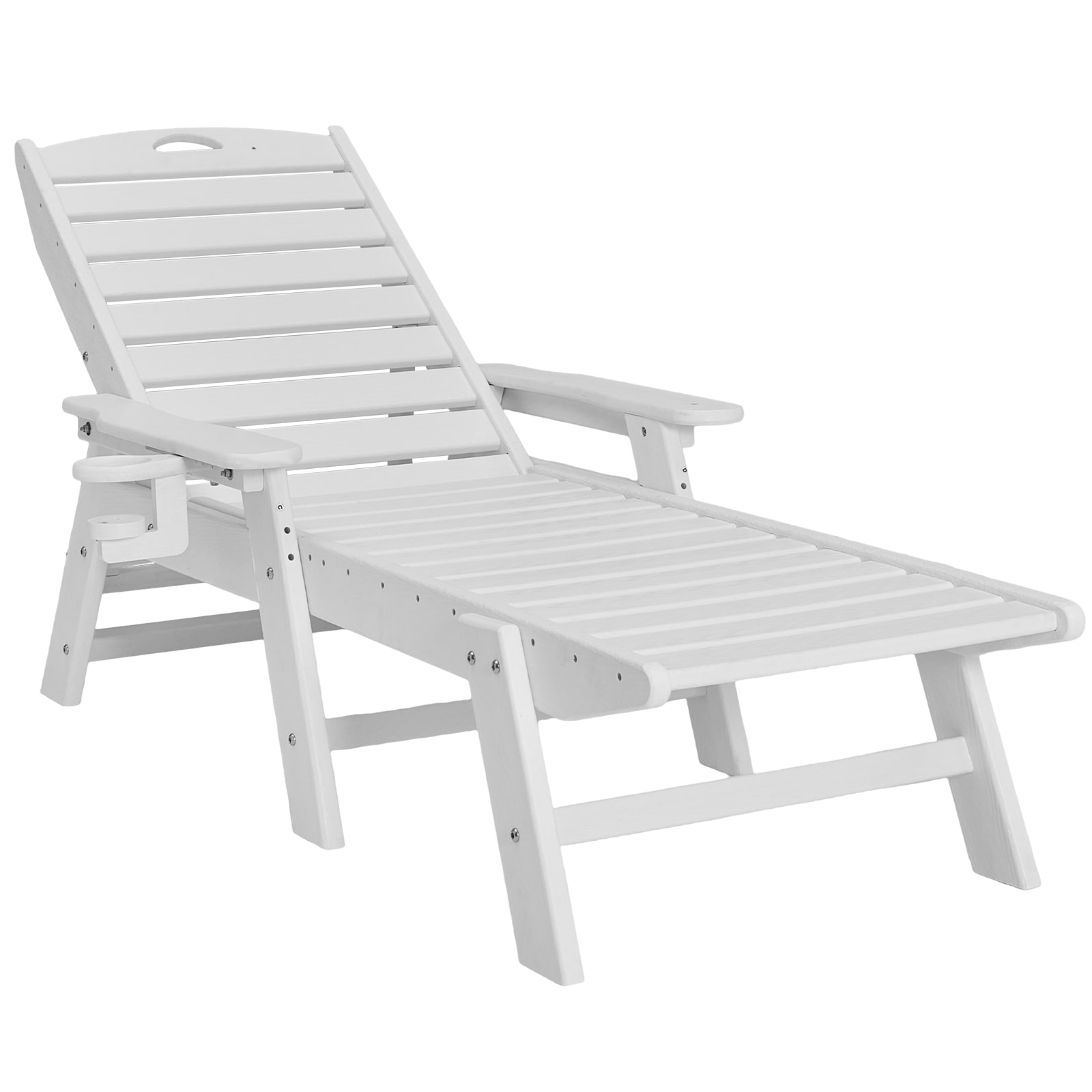 Outdoor Chaise Lounge Chair 6 Position Adjustable Reclining Bench Lounger White_maomaolike.com